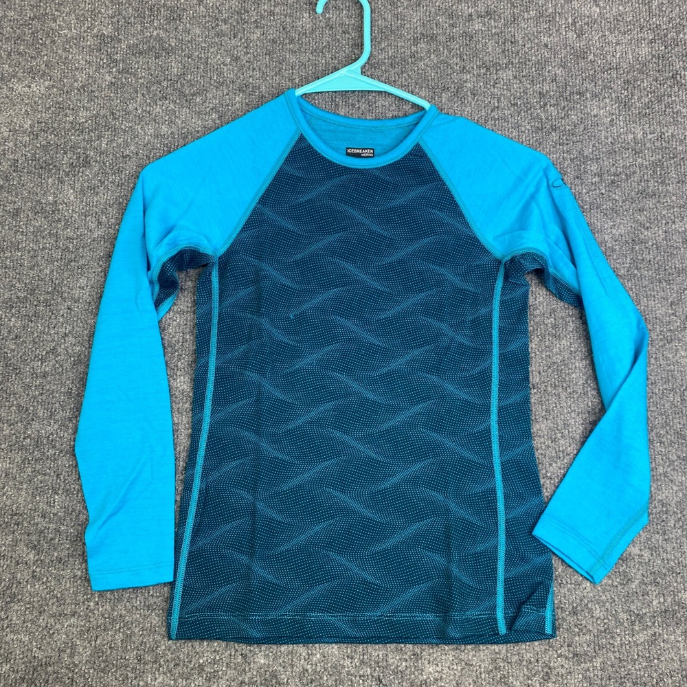 Icebreaker Merino 200 Kids Blue Thermal Base Layer Top Long Sleeve Size 10 140cm